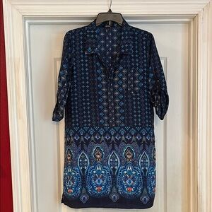 BeBop Geometric Navy and Light Blue Blouse